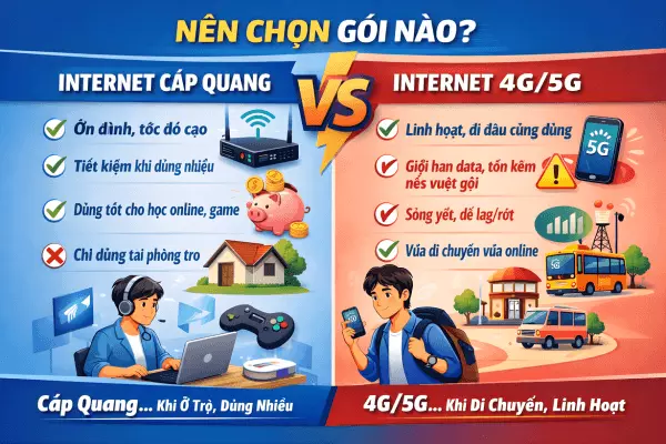 Nên dùng Internet WiFi hay 4G/5G cho sinh viên? Tiết kiệm